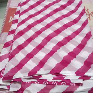 Unused White Pink Laheriya Saree