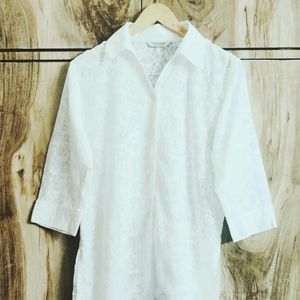 White Self Design Shirt Size-42