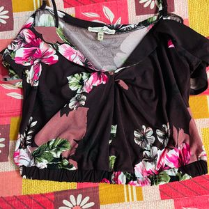 Floral Brown Coloured Crop Top