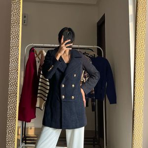 Navy Blue Notched Lapel Coat