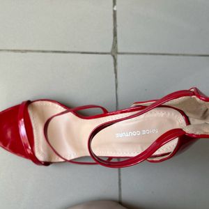 Koovs Red Three Straps Stilettos