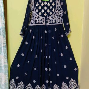 Navy Blue Chikankari Long Kurti