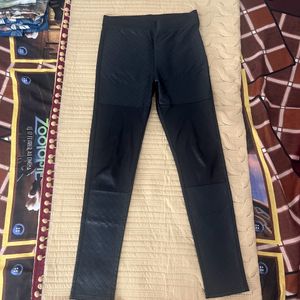 Black Leather Pant In Self Print