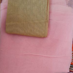 Organza Peach Colour Saree With Golden Boarder