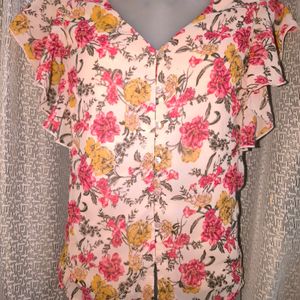 FIG Floral Print Button-Down Top