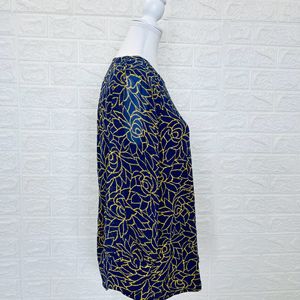 Rose Pattern Navy Blue Short Kurti