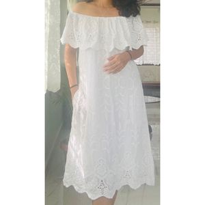 White Embroidery Off Shoulder Dress