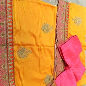 Yellow Saree With Pink Blouse