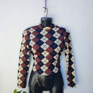 Shein Argyle Print High Neck Top