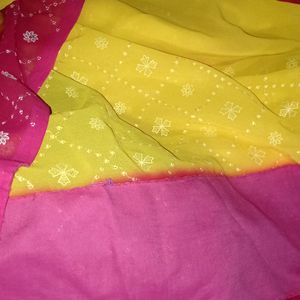 Trend New Style Yellow And Pink Combination Saree