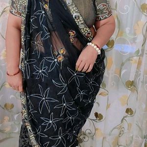 Black Partywear Saree Heavy Work, Bust 46