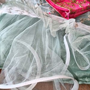 Pink And Sea Green Lehnga With Dupatta