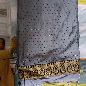 Grey And golden Saree