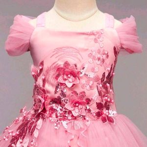 Girls Pink Half Embellished Gown