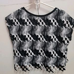 Black and white party mesh top