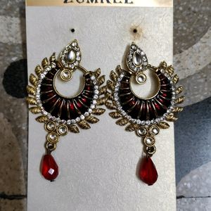 Dark Red & Golden Earrings