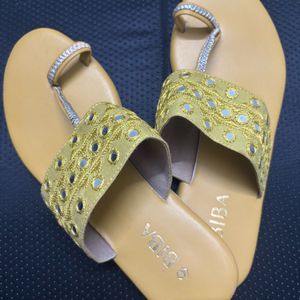 Biba (New) Yellow Embellished Open Toe Flats