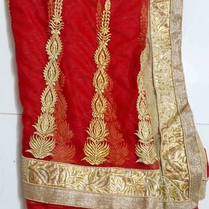 Red Net Georgette Saree With Blouse