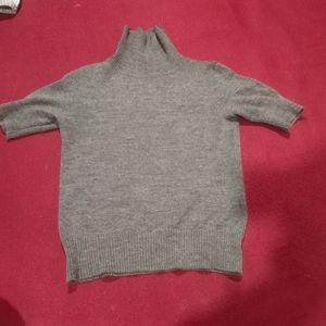 Women High Neck Winter Grey Top