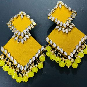 Fancy Fabric Earrings Colour Yellow