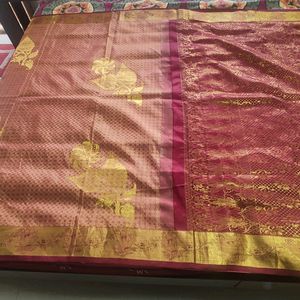 Beige With Maroon Korvai Kanchipuram Saree