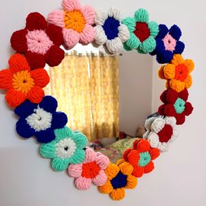 11 Inches Crochet Heart Mirror