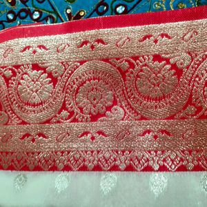 A Beautiful Weaving White Red Silk Saree