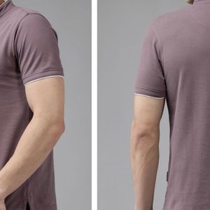 RoadsterMen Mauve Mandarin Collar Pure Cotton T-sh