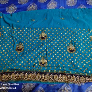 Blue Colour Full Stone Saree And No Blouse