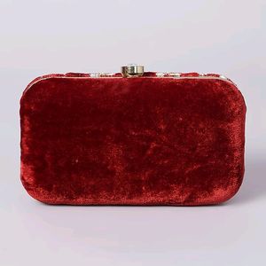 Maroon Velvet Handembroidered Clutch With Sling