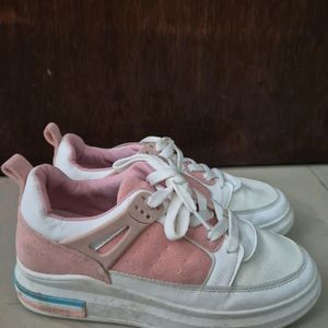 Korean Kawaii Pink And White Sneakers