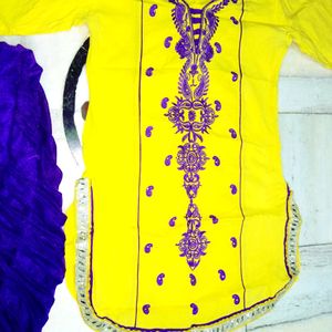 Dark Brinjal 💜Patilya Salwar Wid Yellow 💛Kurti.