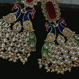 Meenakari Work Peacock Shaped Ethnic Drop Earrings