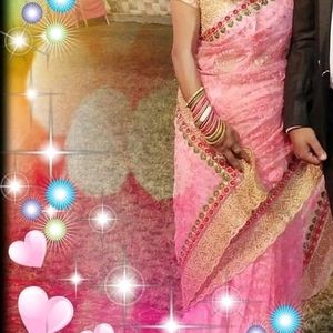 Beautiful  Light Pink Net Saree