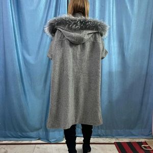 Grey Dress Plus Hood Overcoat With Fur