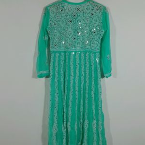 Sea Green Mirror Embellished Kurti (Women's)