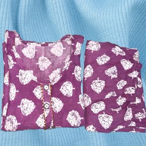 Lavender Floral Print Kurta Pant Set