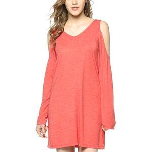 Long Sleeves Solid Cold Shoulder Dress