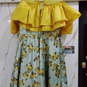 Yellow Cold Shoulder Long Frock