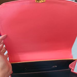 Coral Pink And Beige Handbag