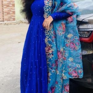 Royal blue mirror dress with dupatta