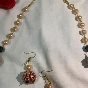 Royal Maroon Stone Pearl Work Jewllery Set