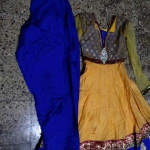 Designer Yellow Blue Anarkali Suit