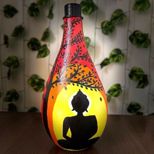 Buddha Paining On Glass Bottle