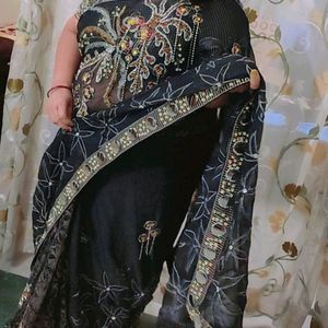 Black Partywear Saree Heavy Work, Bust 46