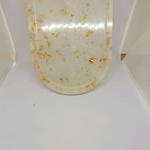 Resin Tea Tray, White With Golden Flakes