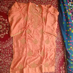 Unstitched Coral Party Wear Wedding Suit