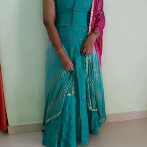 Blue Anarkali Gown With Dupatta