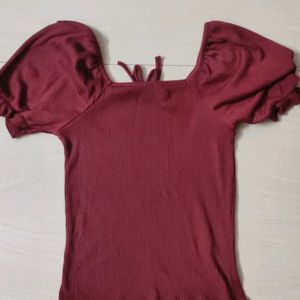 Maroon Ribbed top (XS/S/M)