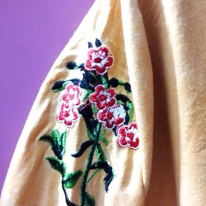 Floral Embroidery Top for Women in Golden Colour